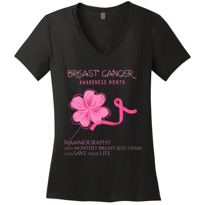 Breast Cancer Awareness Mammography Self Breast Exam Women's V-Neck T-Shirt