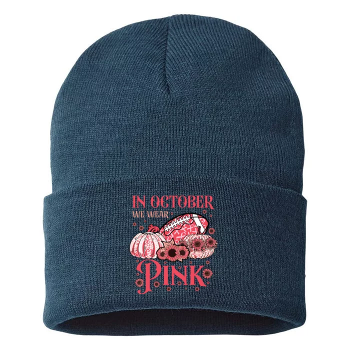 Breast Cancer Awareness Football In October We Wear Pink Sustainable Knit Beanie