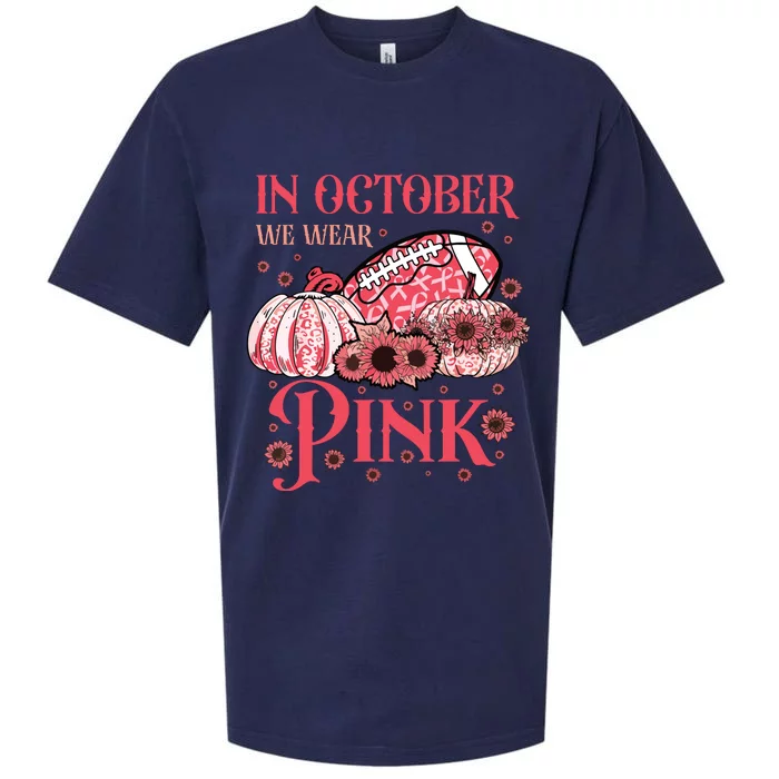 Breast Cancer Awareness Football In October We Wear Pink Sueded Cloud Jersey T-Shirt