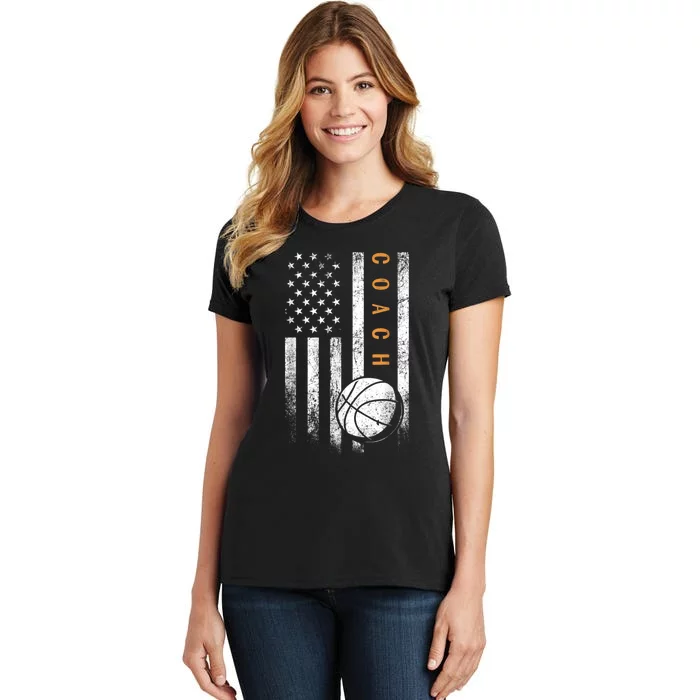 Basketball Coach American Flag Basketball Trainer Coaching Women's T-Shirt