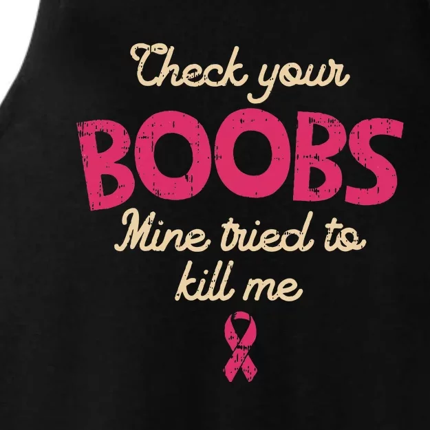 Breast Cancer Awareness Check Your Boobs Survivor Gift Ladies Tri-Blend Wicking Tank