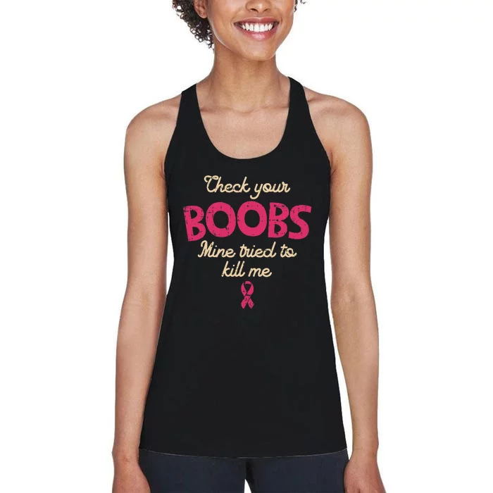 Breast Cancer Awareness Check Your Boobs Survivor Gift Women's Racerback Tank