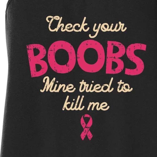 Breast Cancer Awareness Check Your Boobs Survivor Gift Women's Racerback Tank