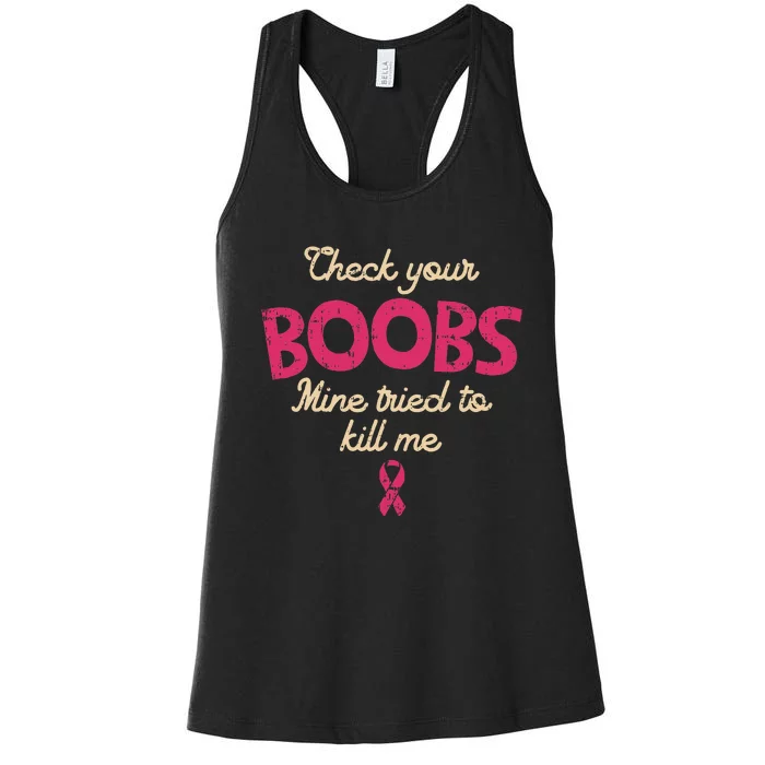 Breast Cancer Awareness Check Your Boobs Survivor Gift Women's Racerback Tank