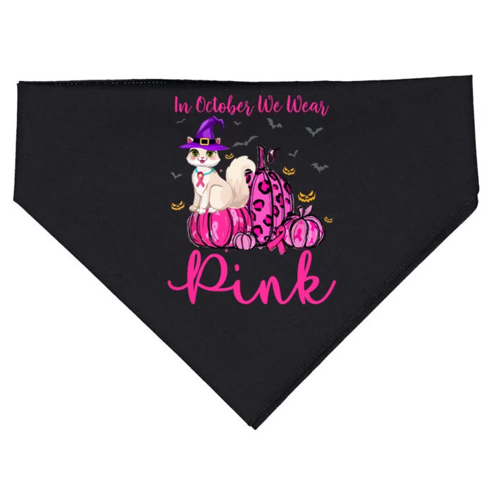 Breast Cancer Awareness In October We Wear Pink Pumpkin Cat Gift USA-Made Doggie Bandana