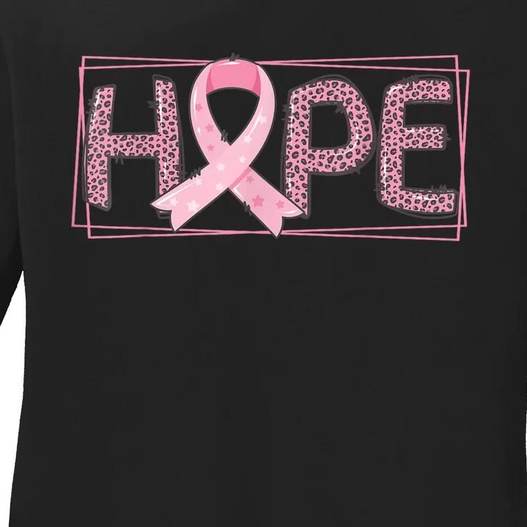 Breast Cancer Awareness Leopard Ribbon Ladies Long Sleeve Shirt