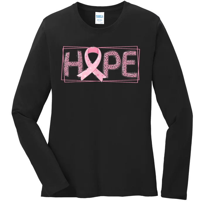 Breast Cancer Awareness Leopard Ribbon Ladies Long Sleeve Shirt