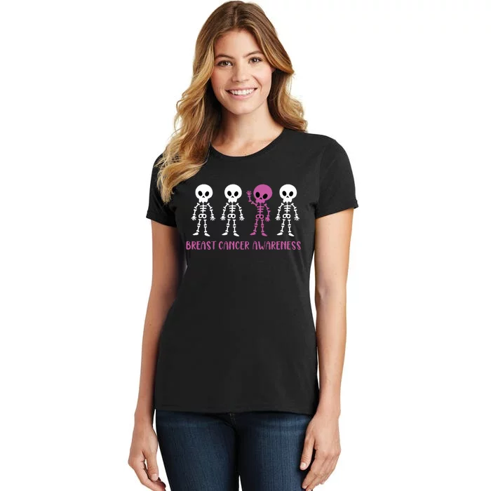 Breast Cancer Awareness Spooky Skeleton Cancer Awareness Women's T-Shirt