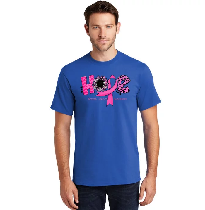 Breast Cancer Awareness Hope Ribbon Leopard Sunflower Tall T-Shirt