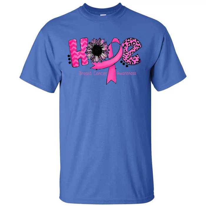 Breast Cancer Awareness Hope Ribbon Leopard Sunflower Tall T-Shirt