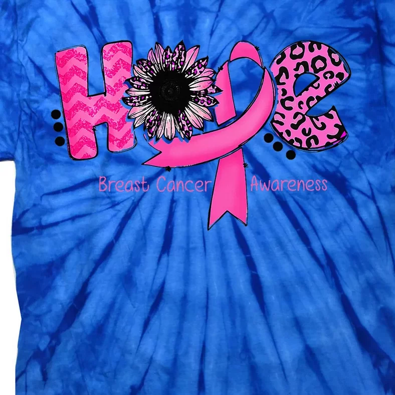 Breast Cancer Awareness Hope Ribbon Leopard Sunflower Tie-Dye T-Shirt