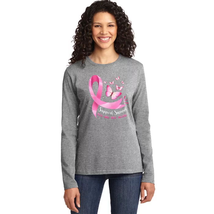 Breast Cancer Awareness Pink Ribbon Butterfly Ladies Long Sleeve Shirt