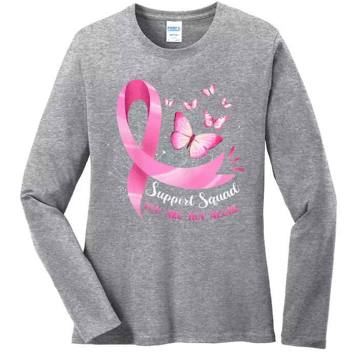 Breast Cancer Awareness Pink Ribbon Butterfly Ladies Long Sleeve Shirt