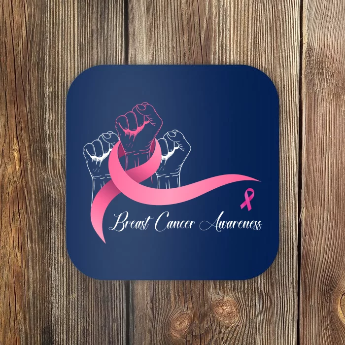 Breast Cancer Awareness Strong Fists Pink Ribbon Coaster