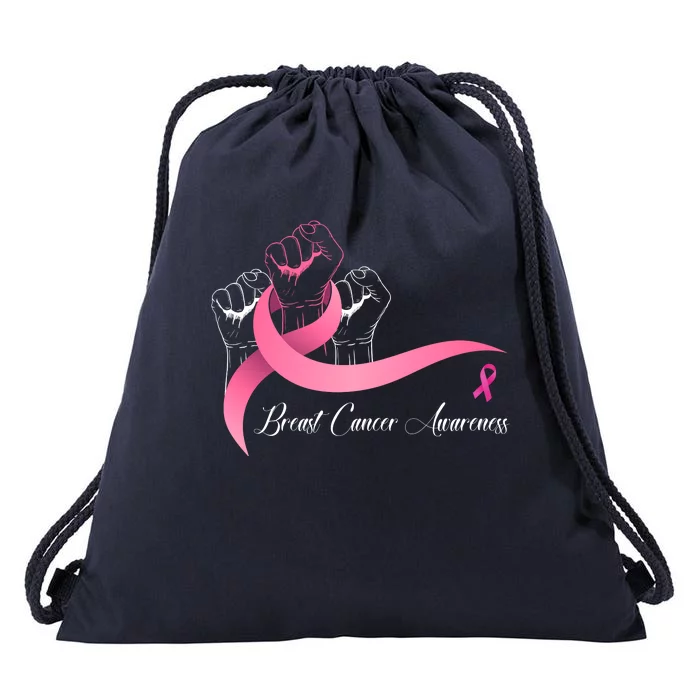 Breast Cancer Awareness Strong Fists Pink Ribbon Drawstring Bag