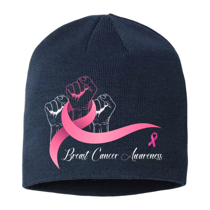 Breast Cancer Awareness Strong Fists Pink Ribbon 8 1/2in Sustainable Knit Beanie