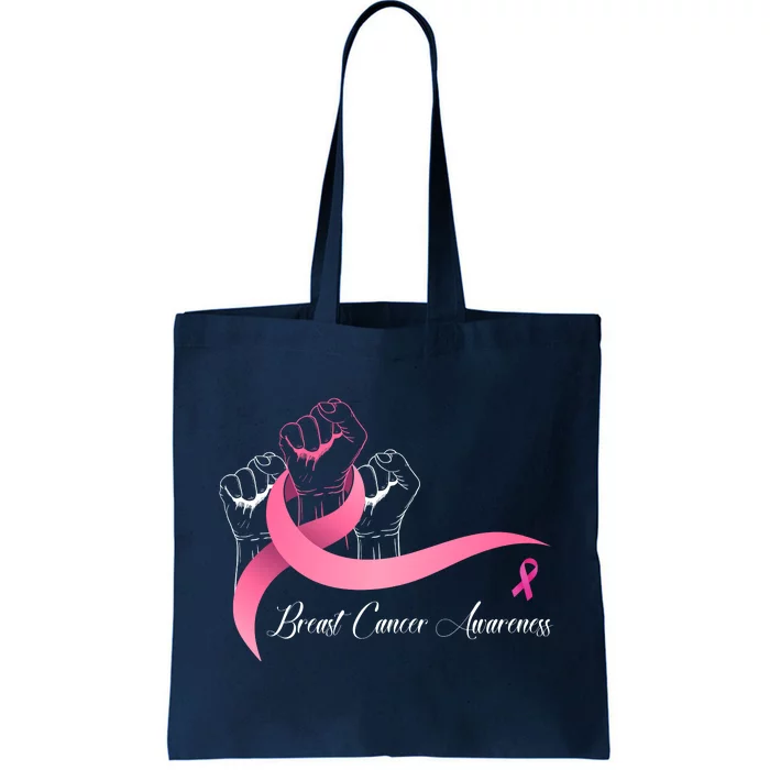 Breast Cancer Awareness Strong Fists Pink Ribbon Tote Bag