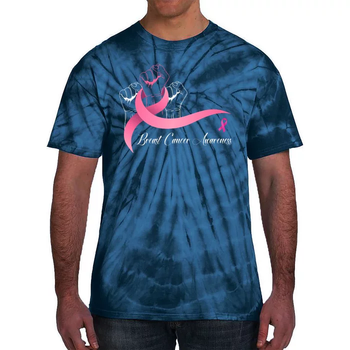 Breast Cancer Awareness Strong Fists Pink Ribbon Tie-Dye T-Shirt