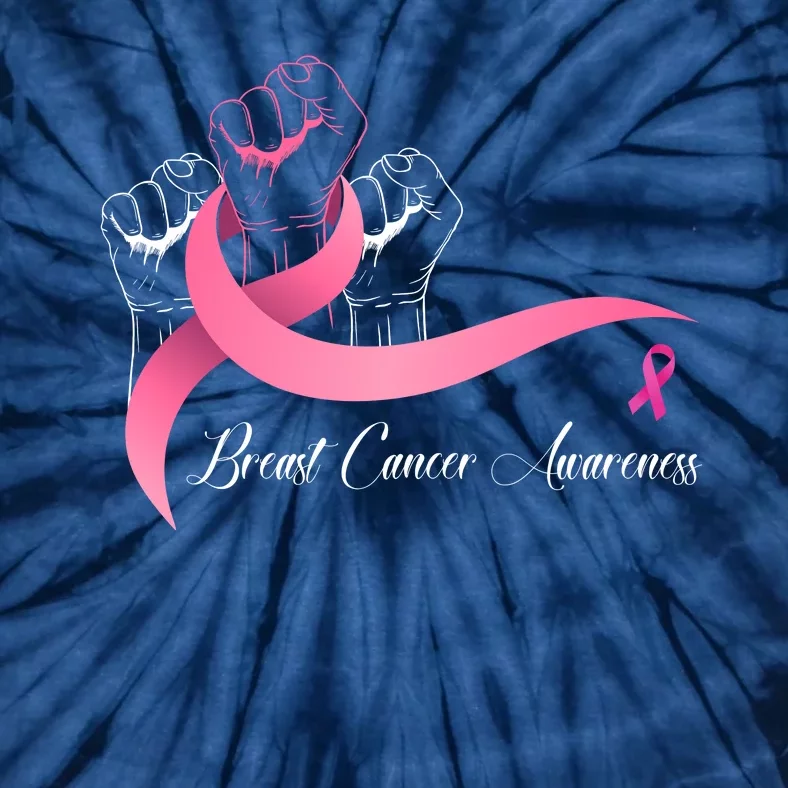 Breast Cancer Awareness Strong Fists Pink Ribbon Tie-Dye T-Shirt