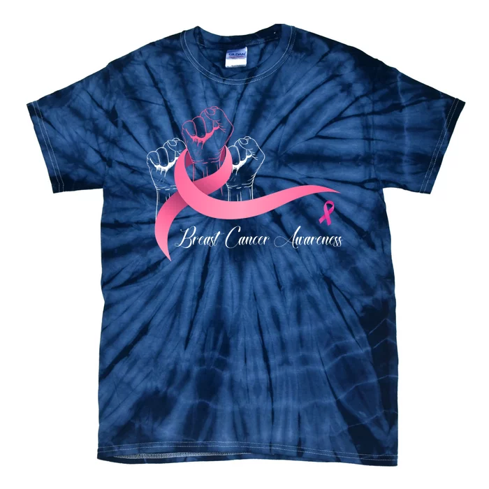 Breast Cancer Awareness Strong Fists Pink Ribbon Tie-Dye T-Shirt