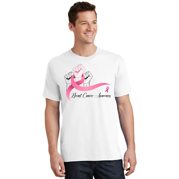 Breast Cancer Awareness Strong Fists Pink Ribbon T-Shirt