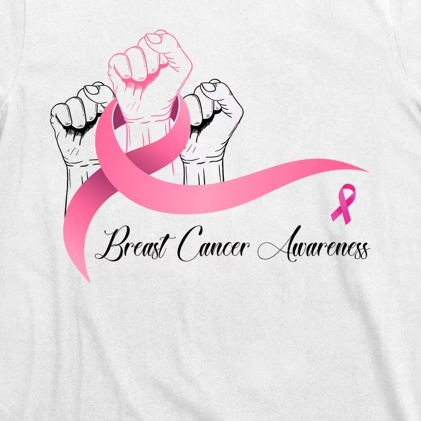 Breast Cancer Awareness Strong Fists Pink Ribbon T-Shirt