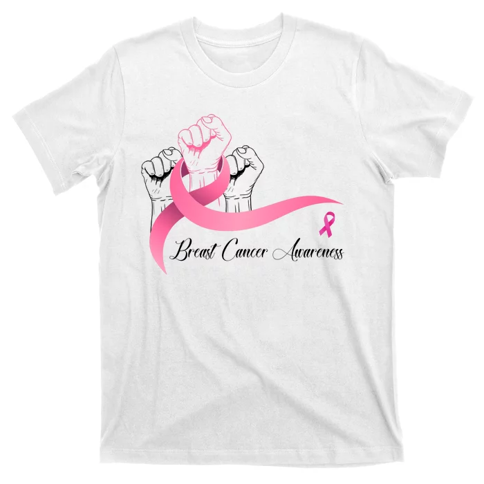 Breast Cancer Awareness Strong Fists Pink Ribbon T-Shirt