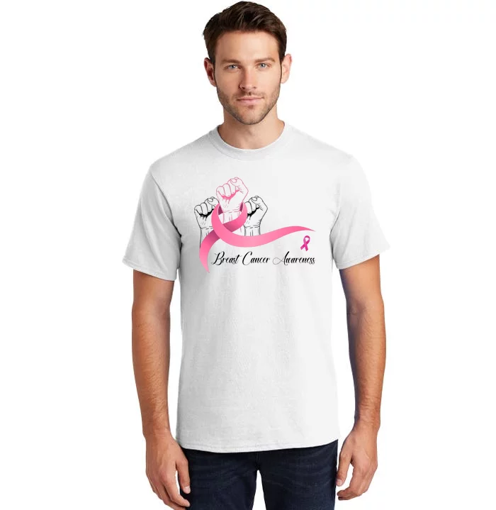 Breast Cancer Awareness Strong Fists Pink Ribbon Tall T-Shirt