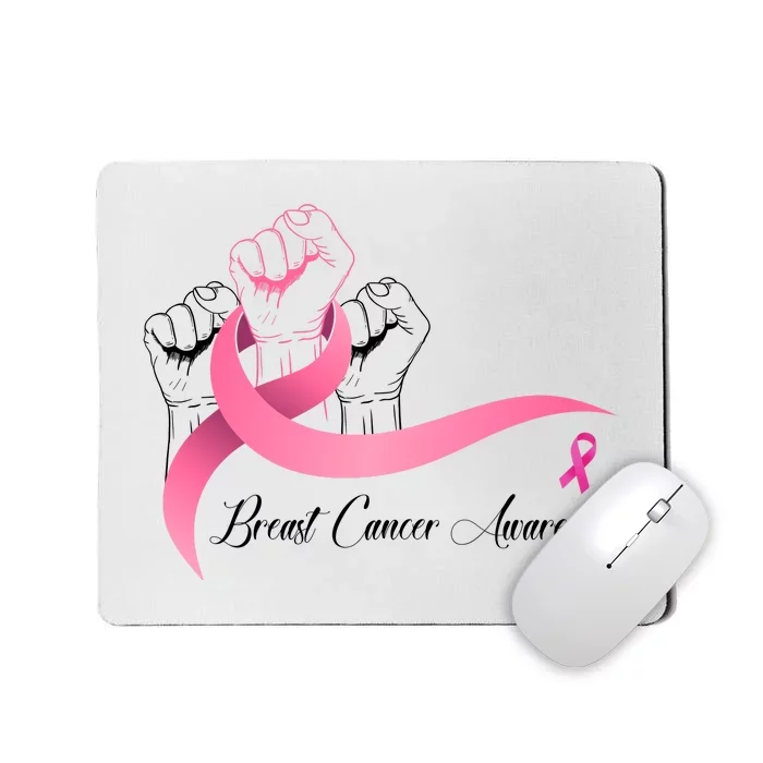 Breast Cancer Awareness Strong Fists Pink Ribbon Mousepad