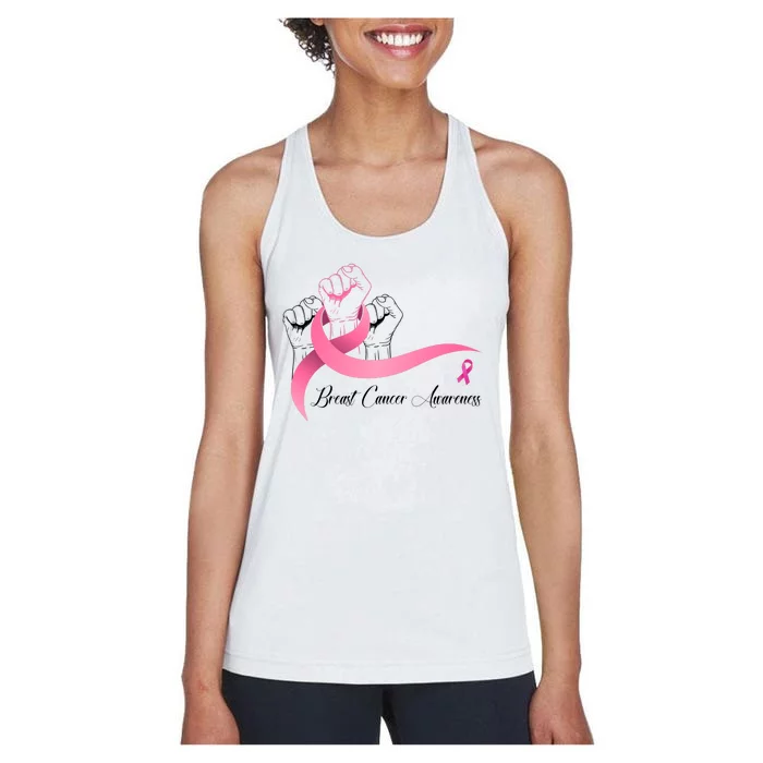 Breast Cancer Awareness Strong Fists Pink Ribbon Women's Racerback Tank