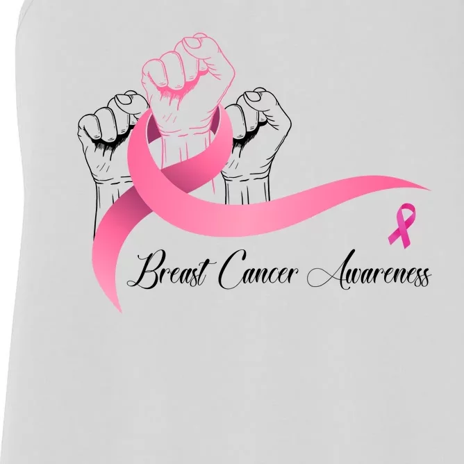 Breast Cancer Awareness Strong Fists Pink Ribbon Women's Racerback Tank