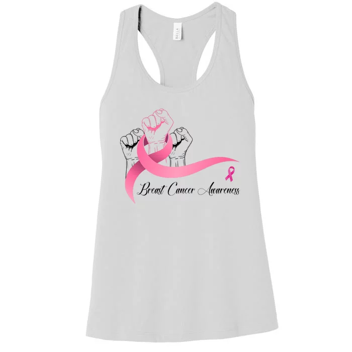 Breast Cancer Awareness Strong Fists Pink Ribbon Women's Racerback Tank