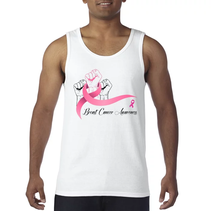 Breast Cancer Awareness Strong Fists Pink Ribbon Tank Top