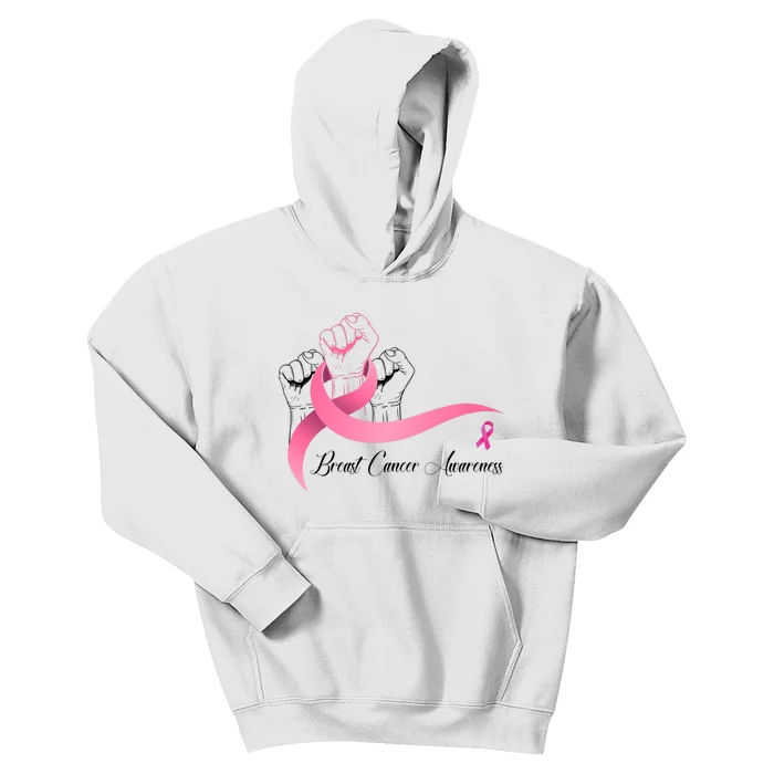 Breast Cancer Awareness Strong Fists Pink Ribbon Kids Hoodie