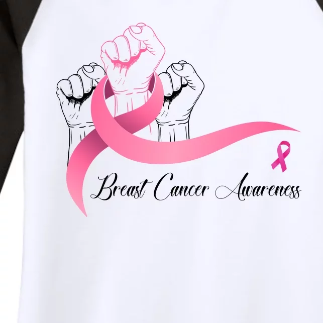 Breast Cancer Awareness Strong Fists Pink Ribbon Women's Tri-Blend 3/4-Sleeve Raglan Shirt