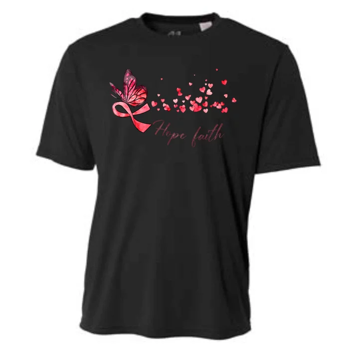 Breast Cancer Awareness Butterfly Pink Ribbon Hope Faith Cooling Performance Crew T-Shirt