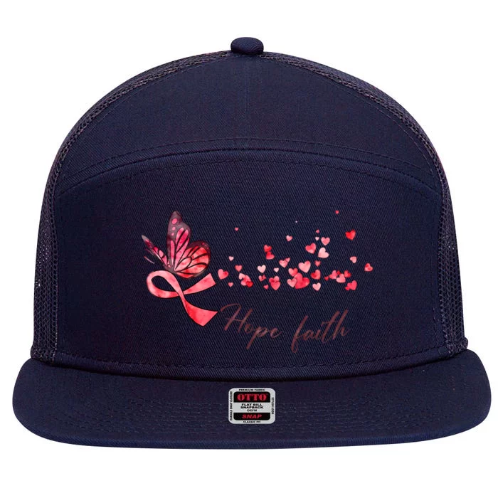 Breast Cancer Awareness Butterfly Pink Ribbon Hope Faith 7 Panel Mesh Trucker Snapback Hat