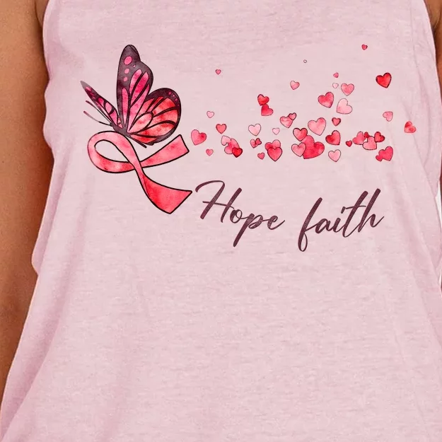 Breast Cancer Awareness Butterfly Pink Ribbon Hope Faith Women's Knotted Racerback Tank