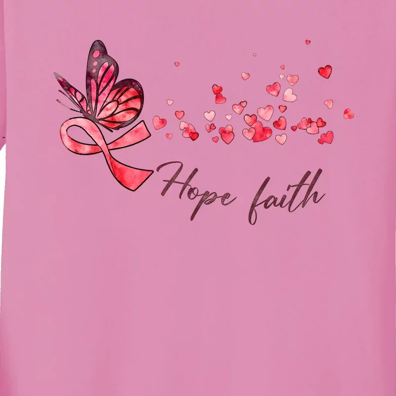 Breast Cancer Awareness Butterfly Pink Ribbon Hope Faith Kids Long Sleeve Shirt