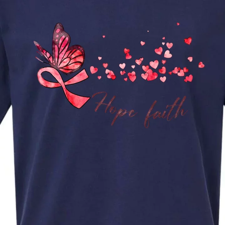 Breast Cancer Awareness Butterfly Pink Ribbon Hope Faith Sueded Cloud Jersey T-Shirt