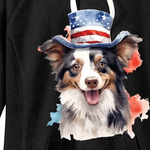 Border Collie American Flag Hat 4th Of July Dog Lover Women's Fleece Hoodie