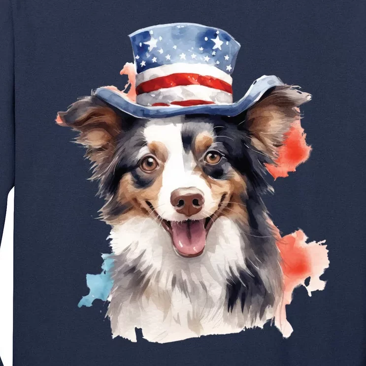 Border Collie American Flag Hat 4th Of July Dog Lover Tall Long Sleeve T-Shirt