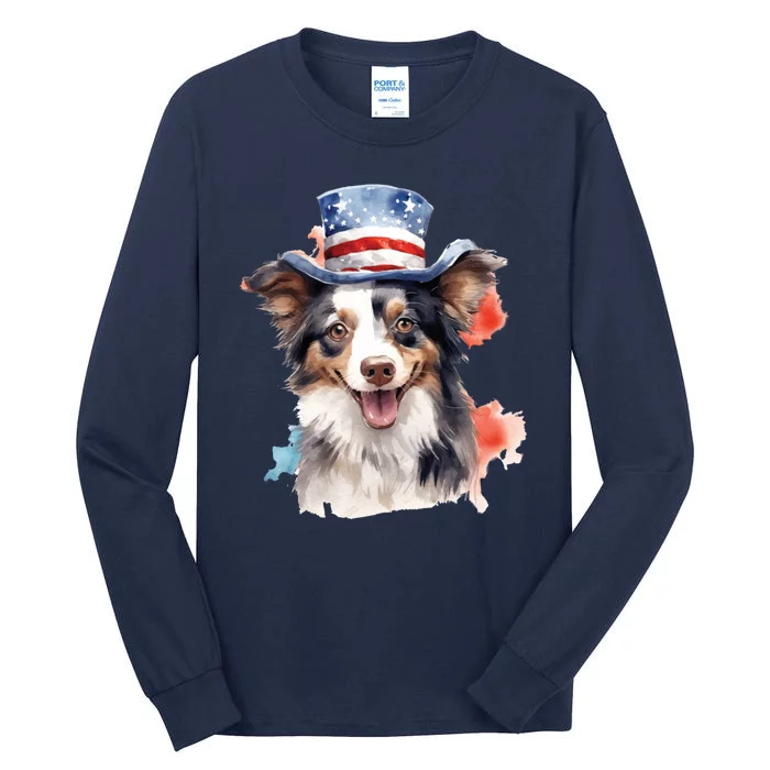 Border Collie American Flag Hat 4th Of July Dog Lover Tall Long Sleeve T-Shirt