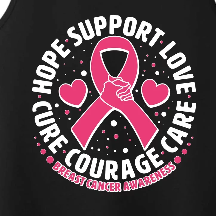 Breast Cancer Awareness Hope Support Love Cure Courage Care Performance Tank