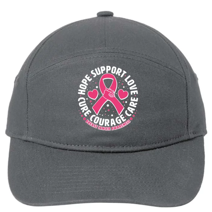 Breast Cancer Awareness Hope Support Love Cure Courage Care 7-Panel Snapback Hat