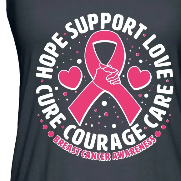 Breast Cancer Awareness Hope Support Love Cure Courage Care Ladies Essential Flowy Tank