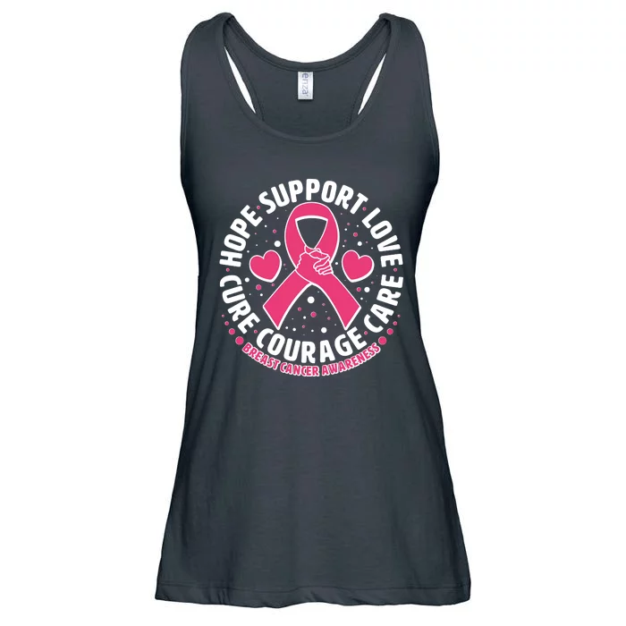 Breast Cancer Awareness Hope Support Love Cure Courage Care Ladies Essential Flowy Tank