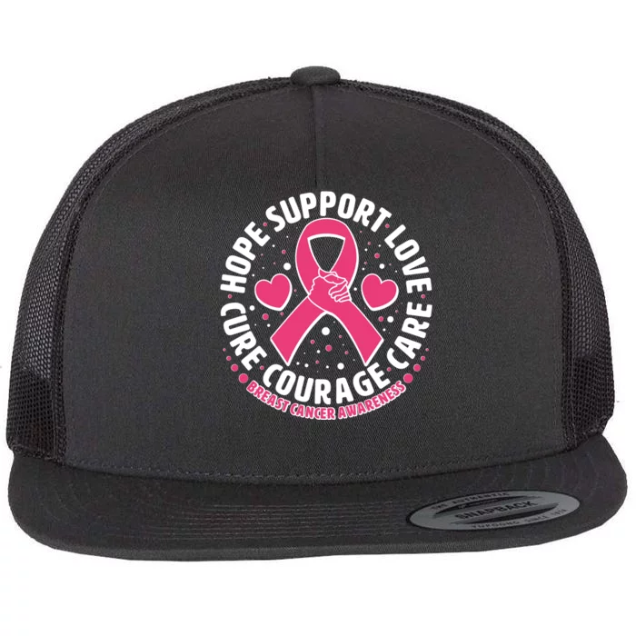 Breast Cancer Awareness Hope Support Love Cure Courage Care Flat Bill Trucker Hat