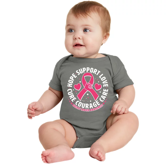 Breast Cancer Awareness Hope Support Love Cure Courage Care Baby Bodysuit