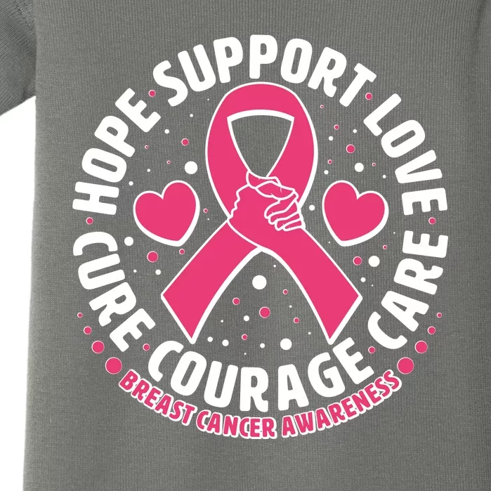 Breast Cancer Awareness Hope Support Love Cure Courage Care Baby Bodysuit